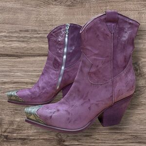 Free People Orchid Brayden Western Boots 7.5 EU 38 Cuban Heel Side Zip Metal Toe
